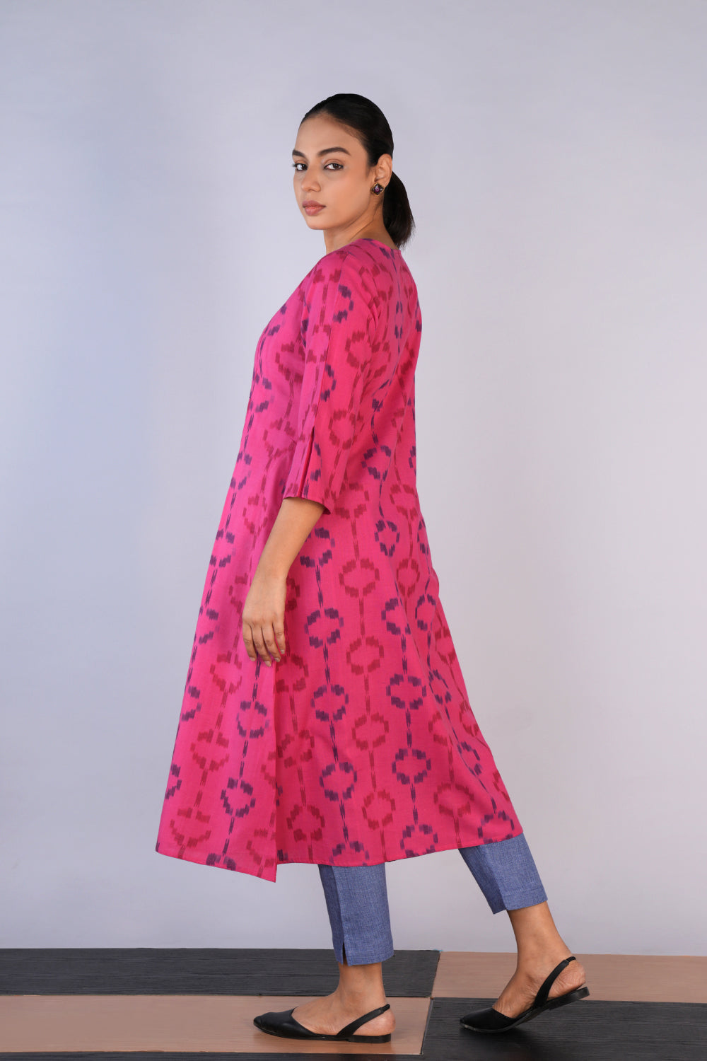 Deep Pink Cotton Pochampally Ikat Kurta