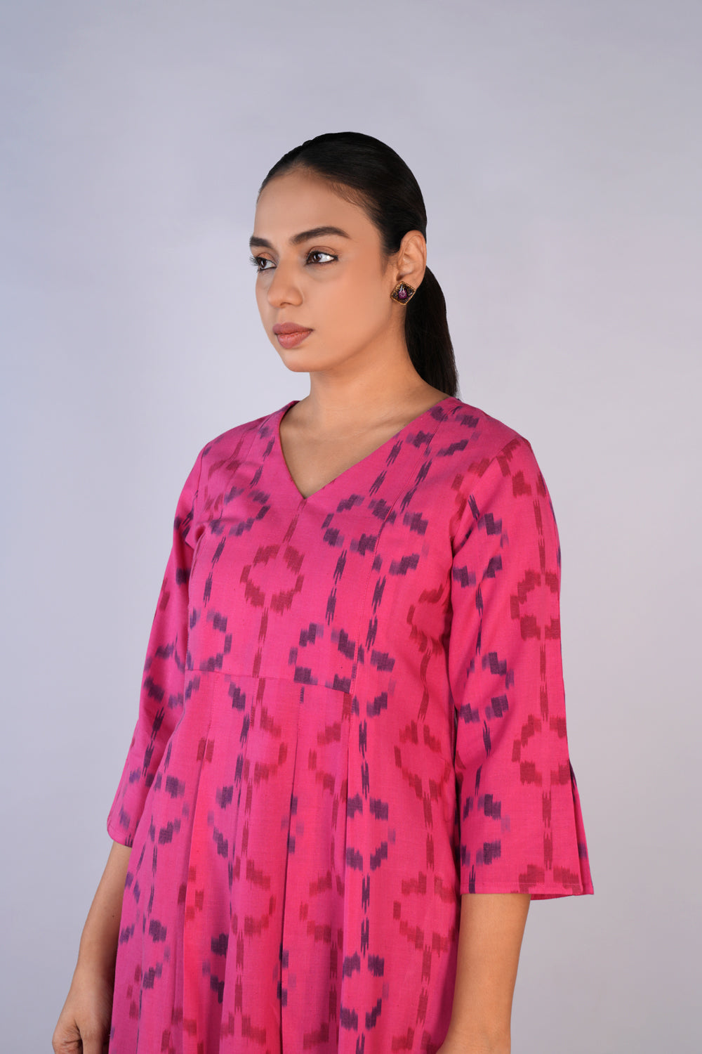 Deep Pink Cotton Pochampally Ikat Kurta