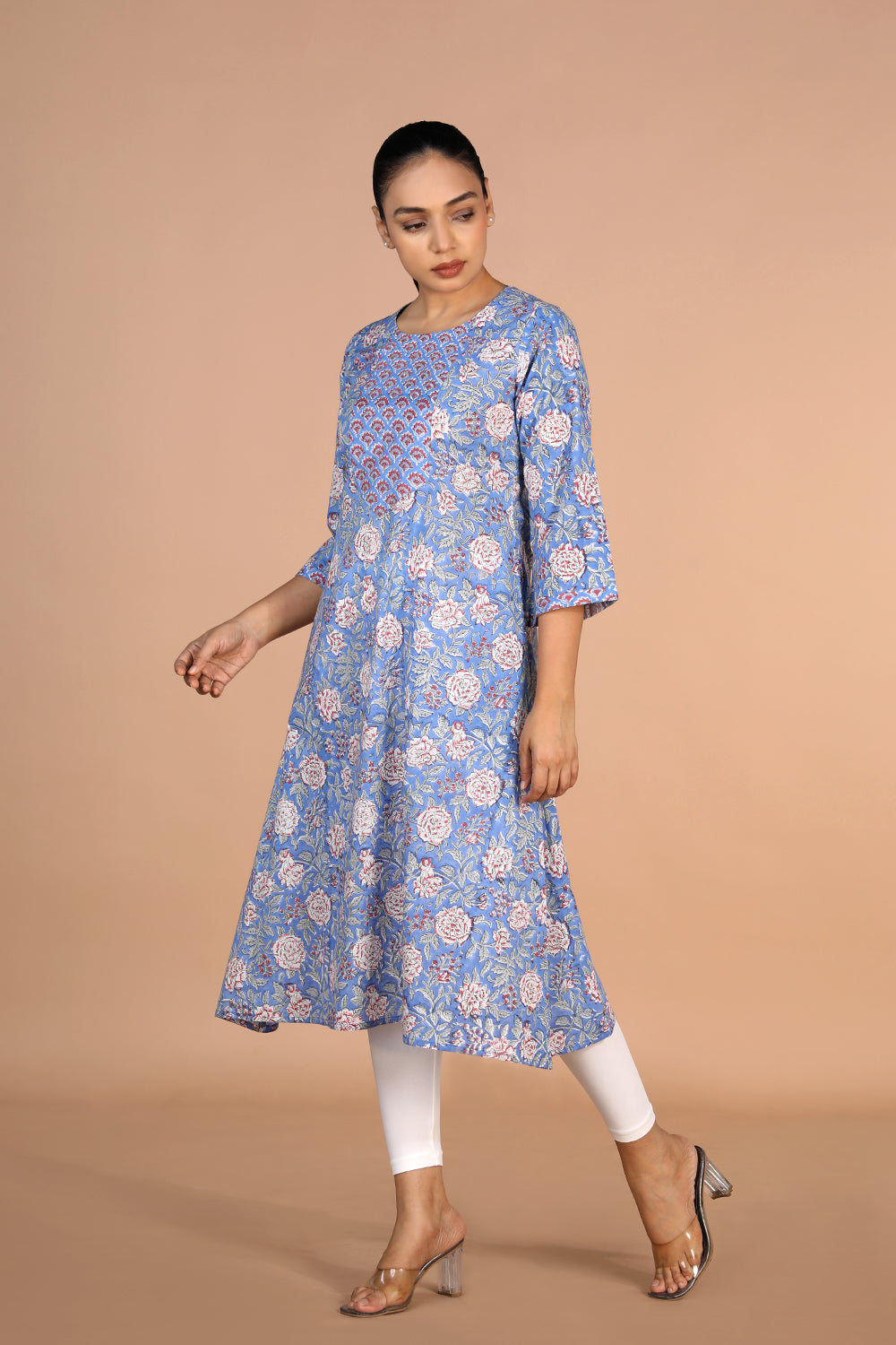 Sanganeri handblock printed Azure Blue cotton Kurti