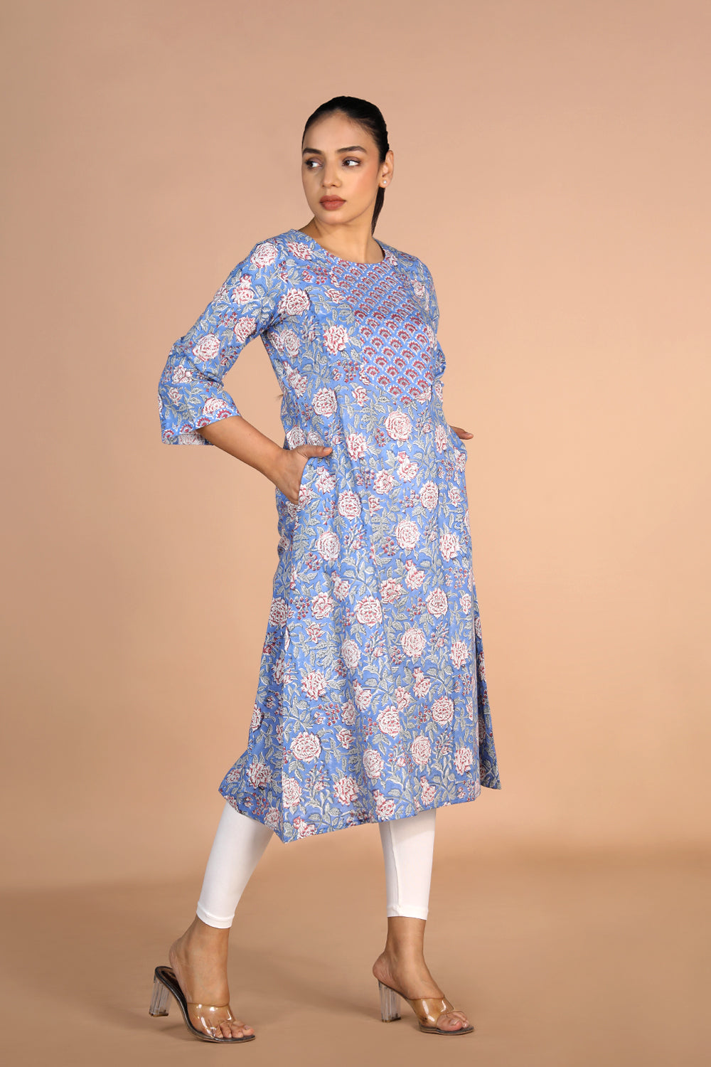 Sanganeri handblock printed Azure Blue cotton Kurti