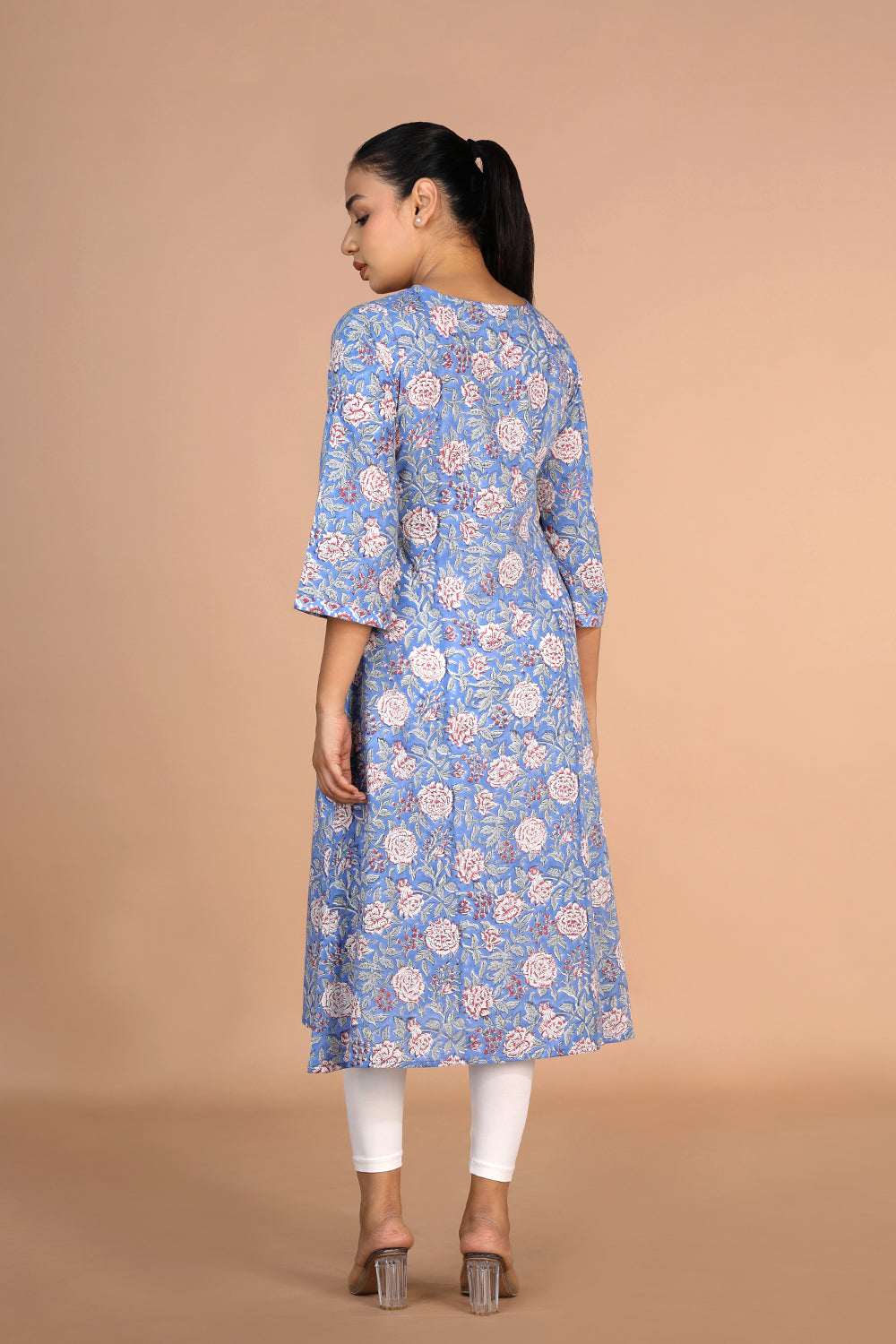 Sanganeri handblock printed Azure Blue cotton Kurti