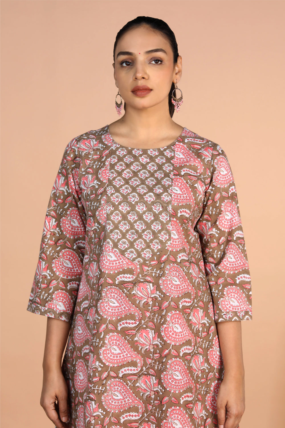 Sanganeri handblock printed Earthy Brown cotton Kurti