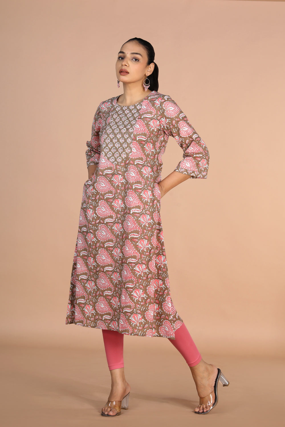 Sanganeri handblock printed Earthy Brown cotton Kurti