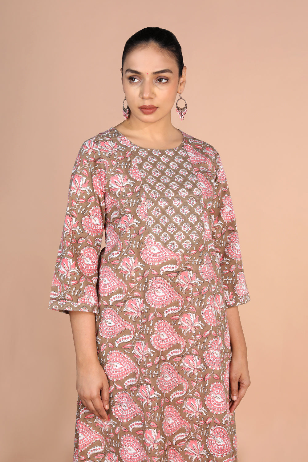 Sanganeri handblock printed Earthy Brown cotton Kurti