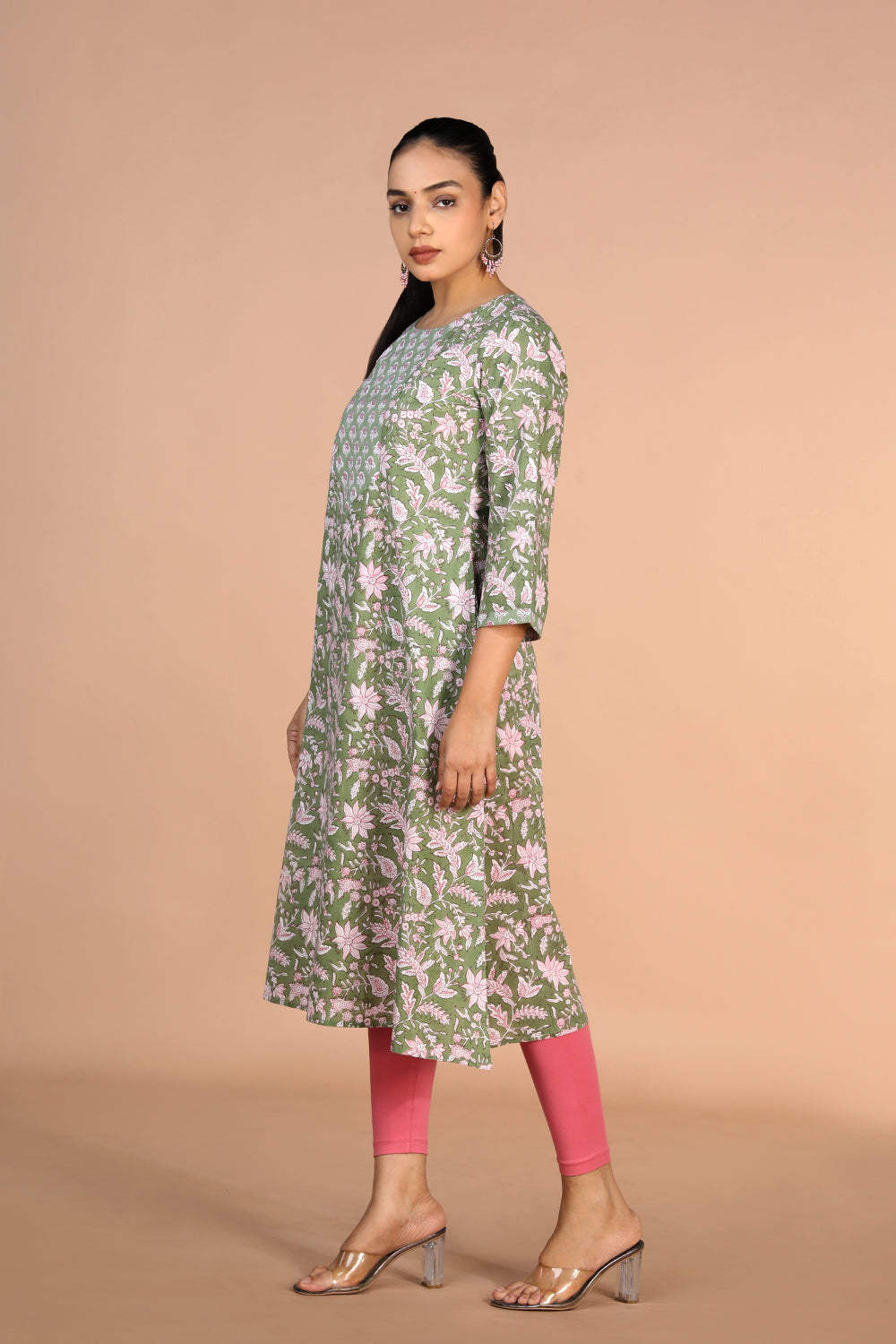 Sanganeri handblock printed Sage Green cotton Kurti