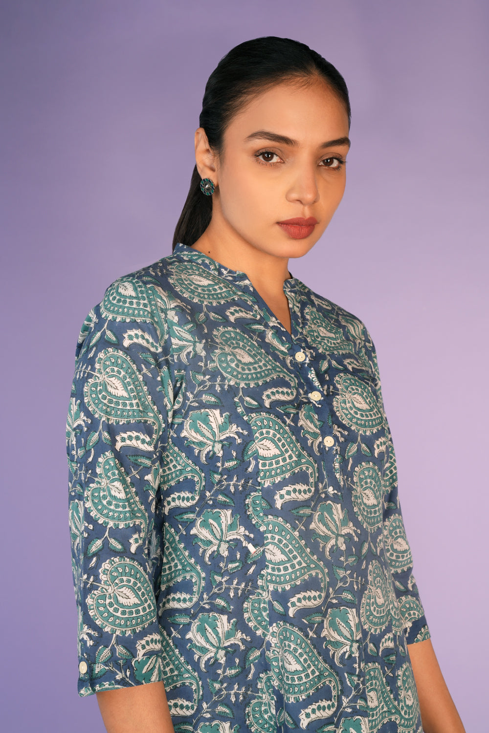 Navy blue hand block printed cotton kurti