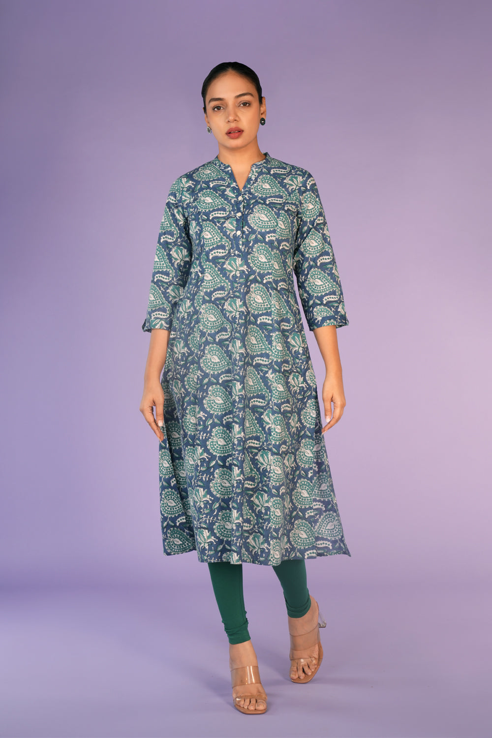 Navy blue hand block printed cotton kurti