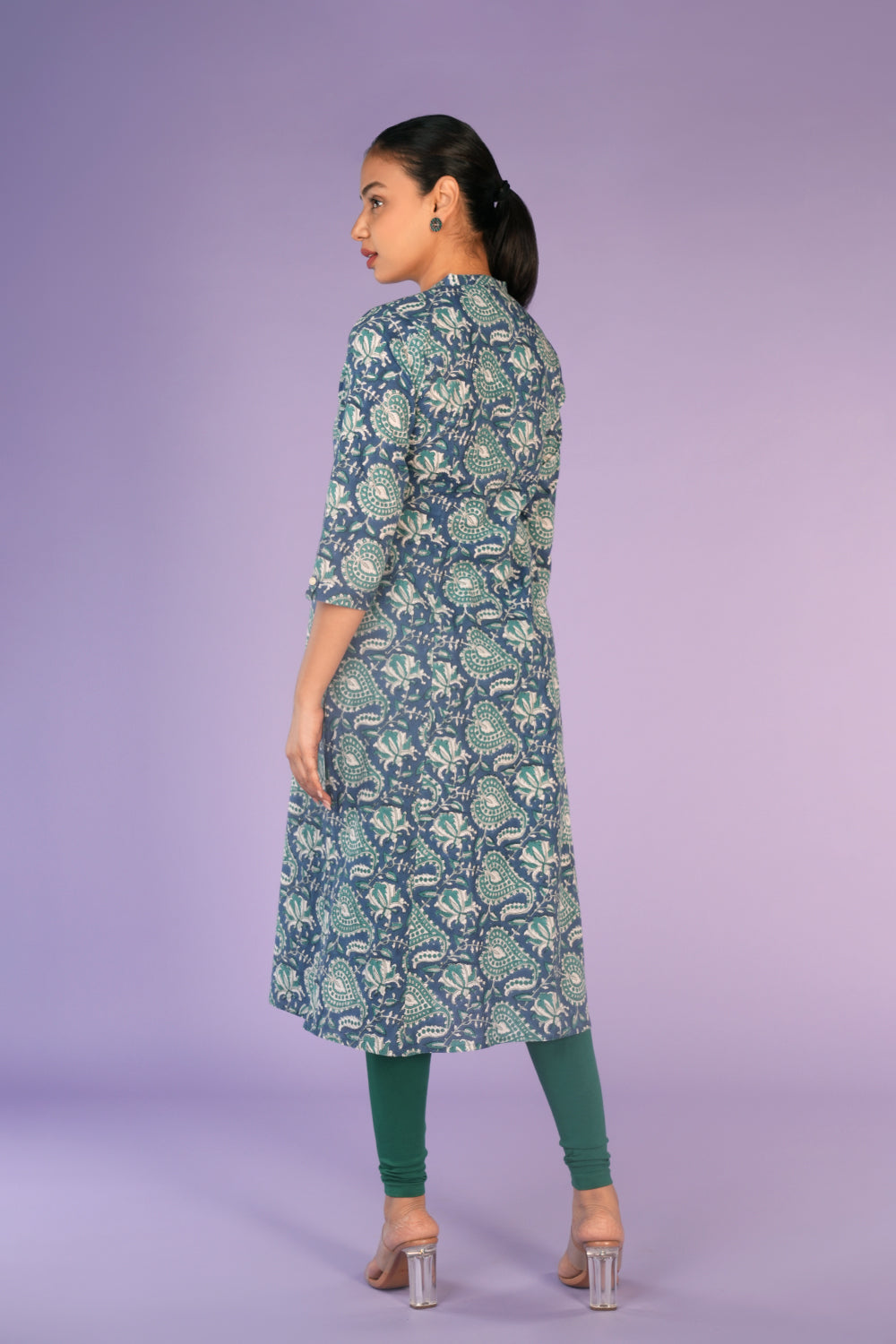 Navy blue hand block printed cotton kurti