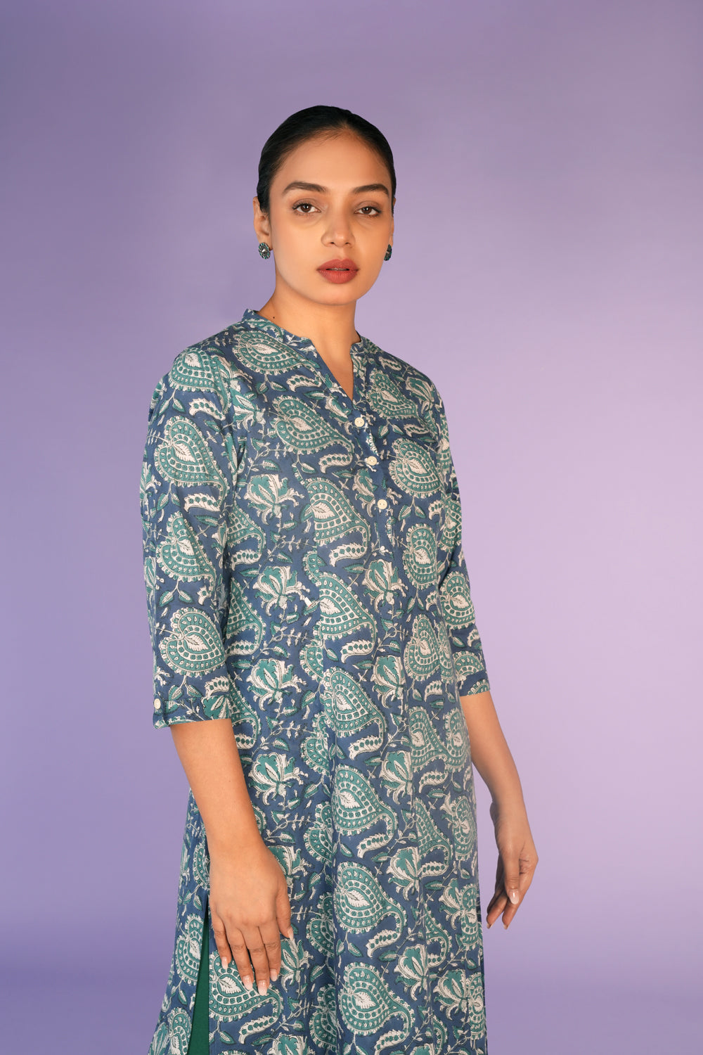 Navy blue hand block printed cotton kurti