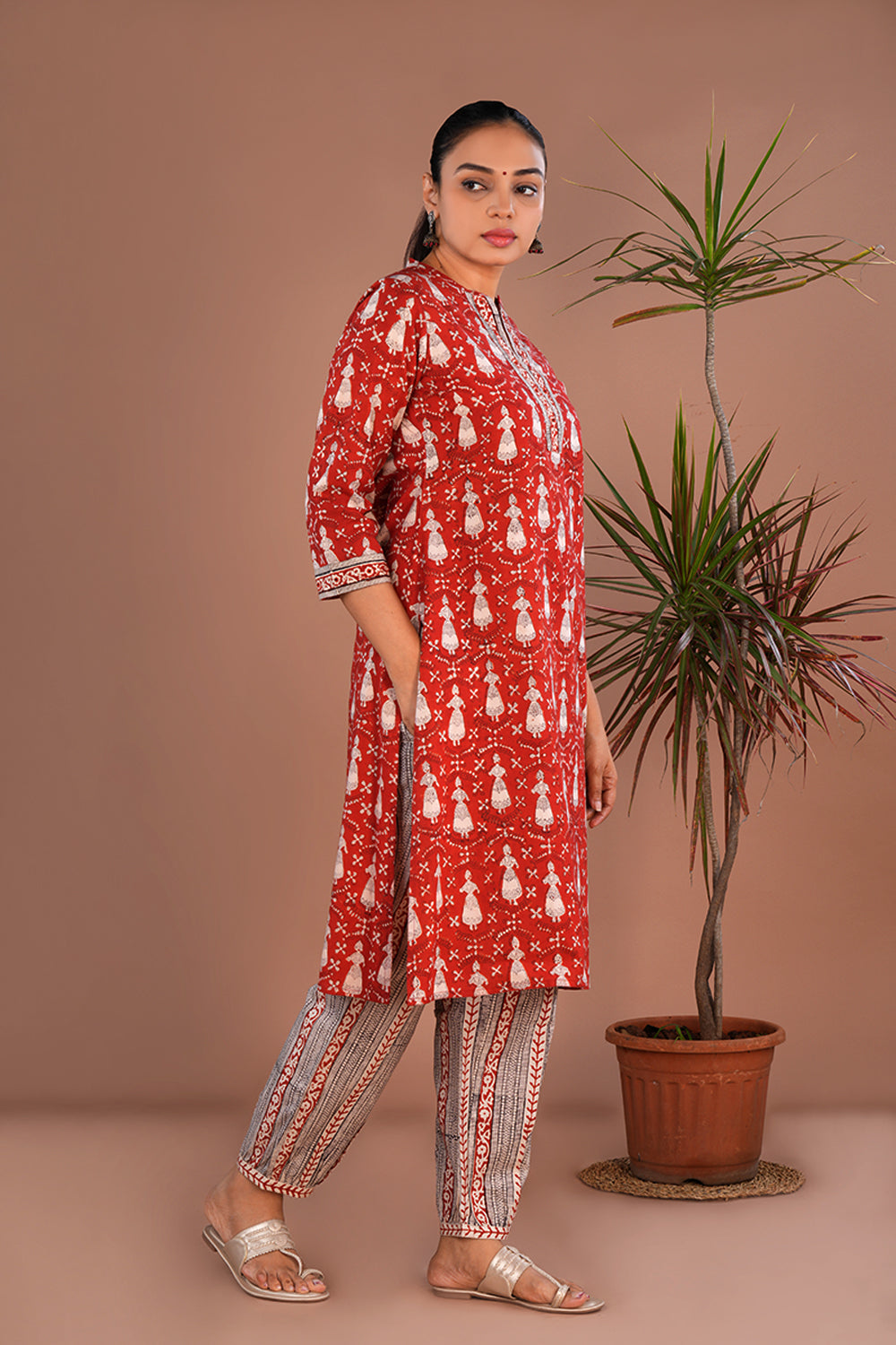 Maroon Bagru Block Printed Kurta Set