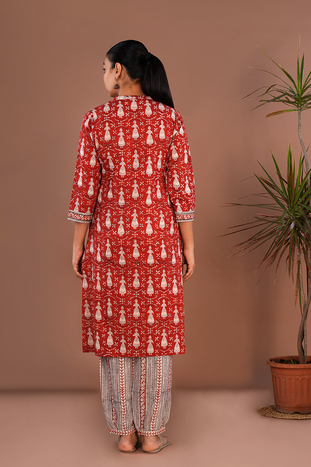 Image of Maroon Bagru Block Printed Kurta Set