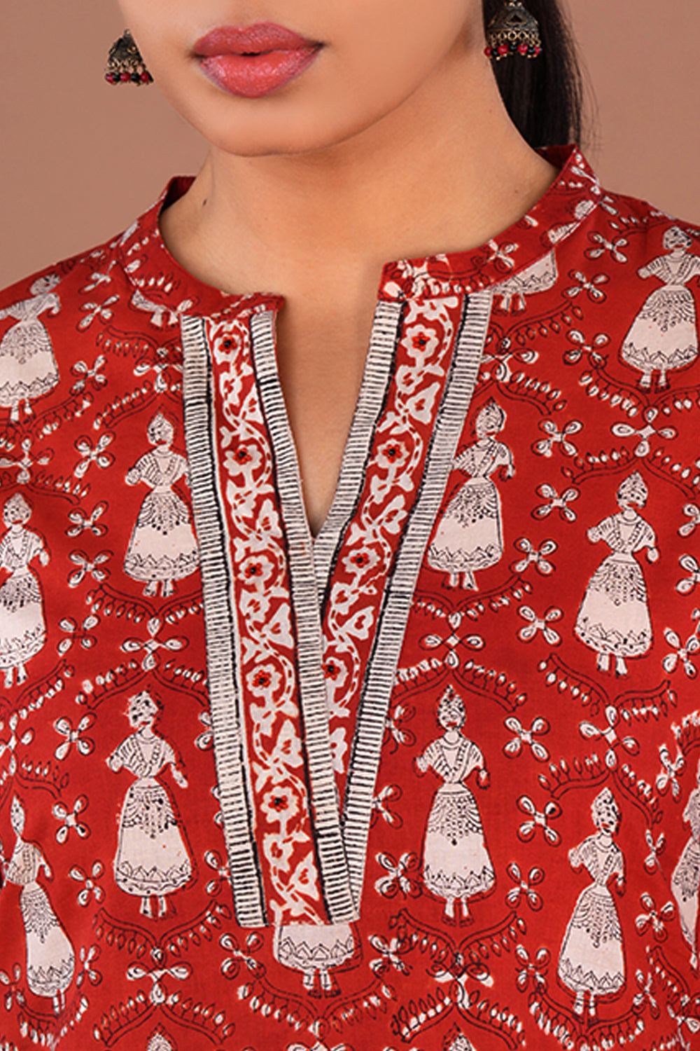 Image of Maroon Bagru Block Printed Kurta Set
