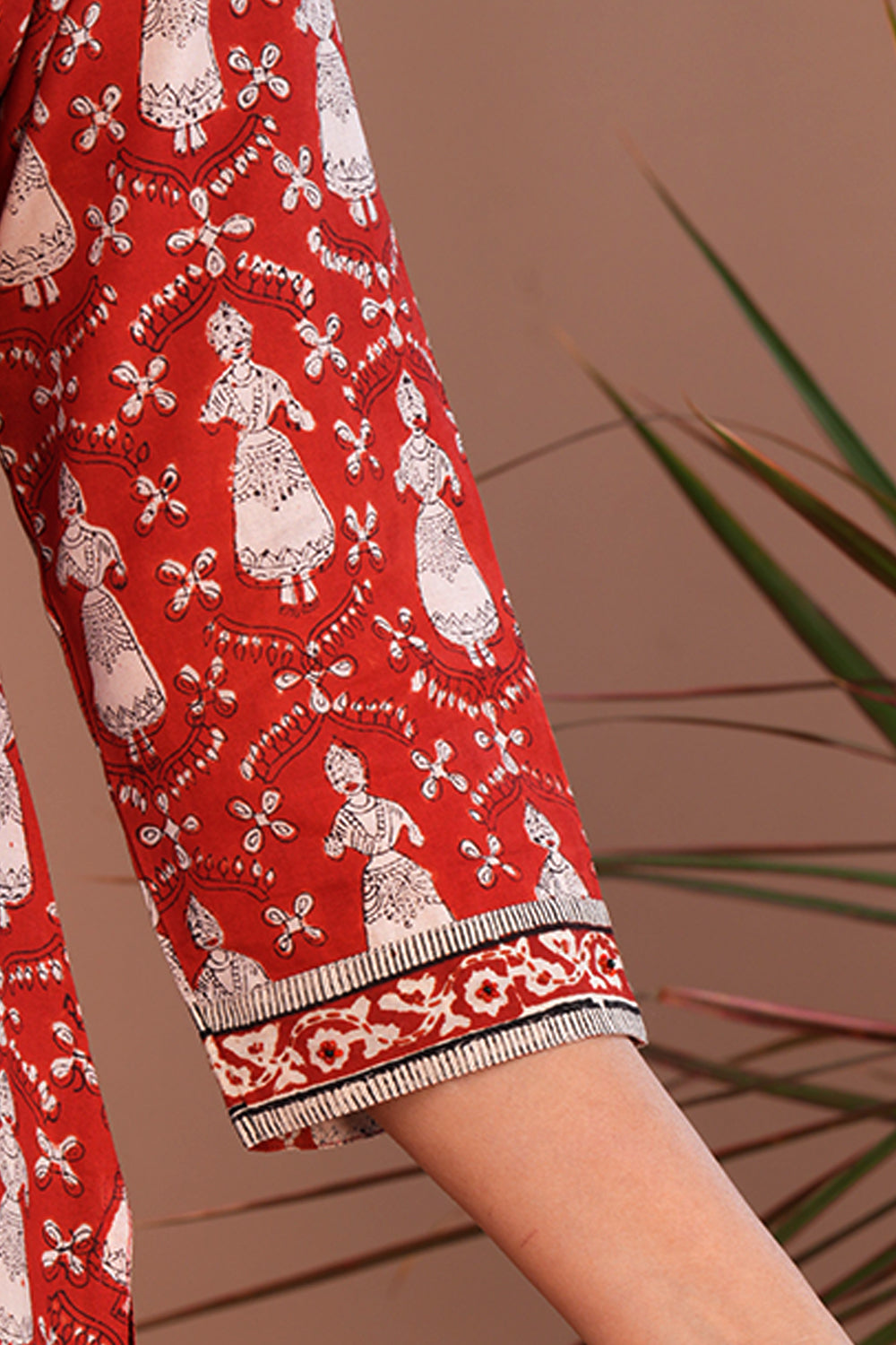 Image of Maroon Bagru Block Printed Kurta Set