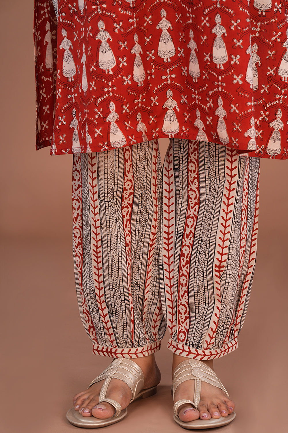 Image of Maroon Bagru Block Printed Kurta Set