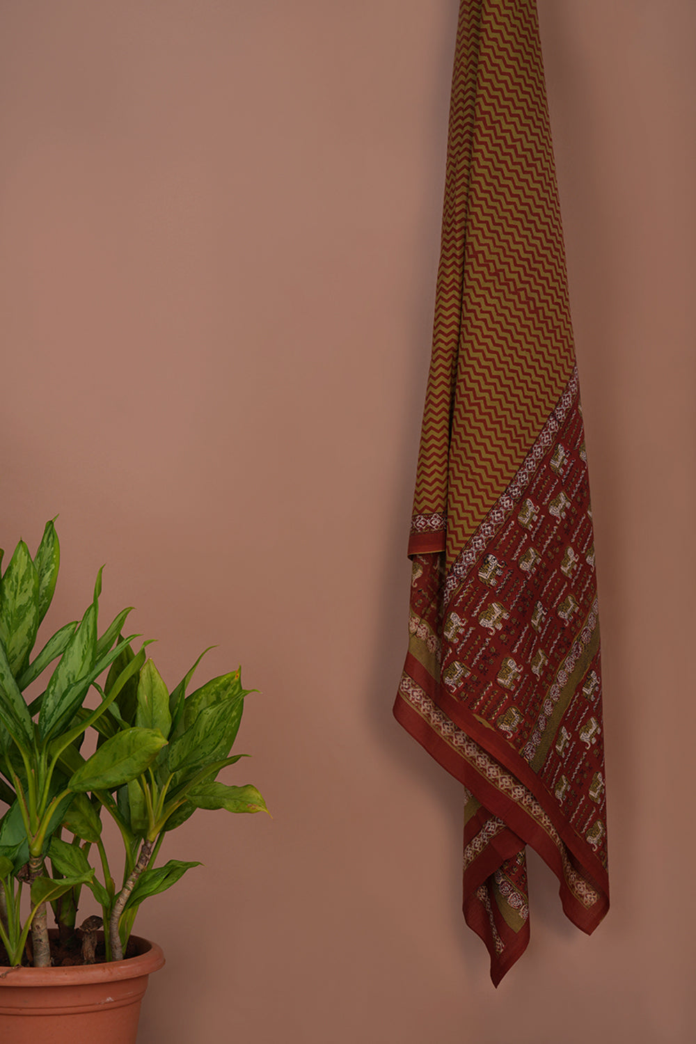 Image of Brick Red Bagru Block Printed cotton Set