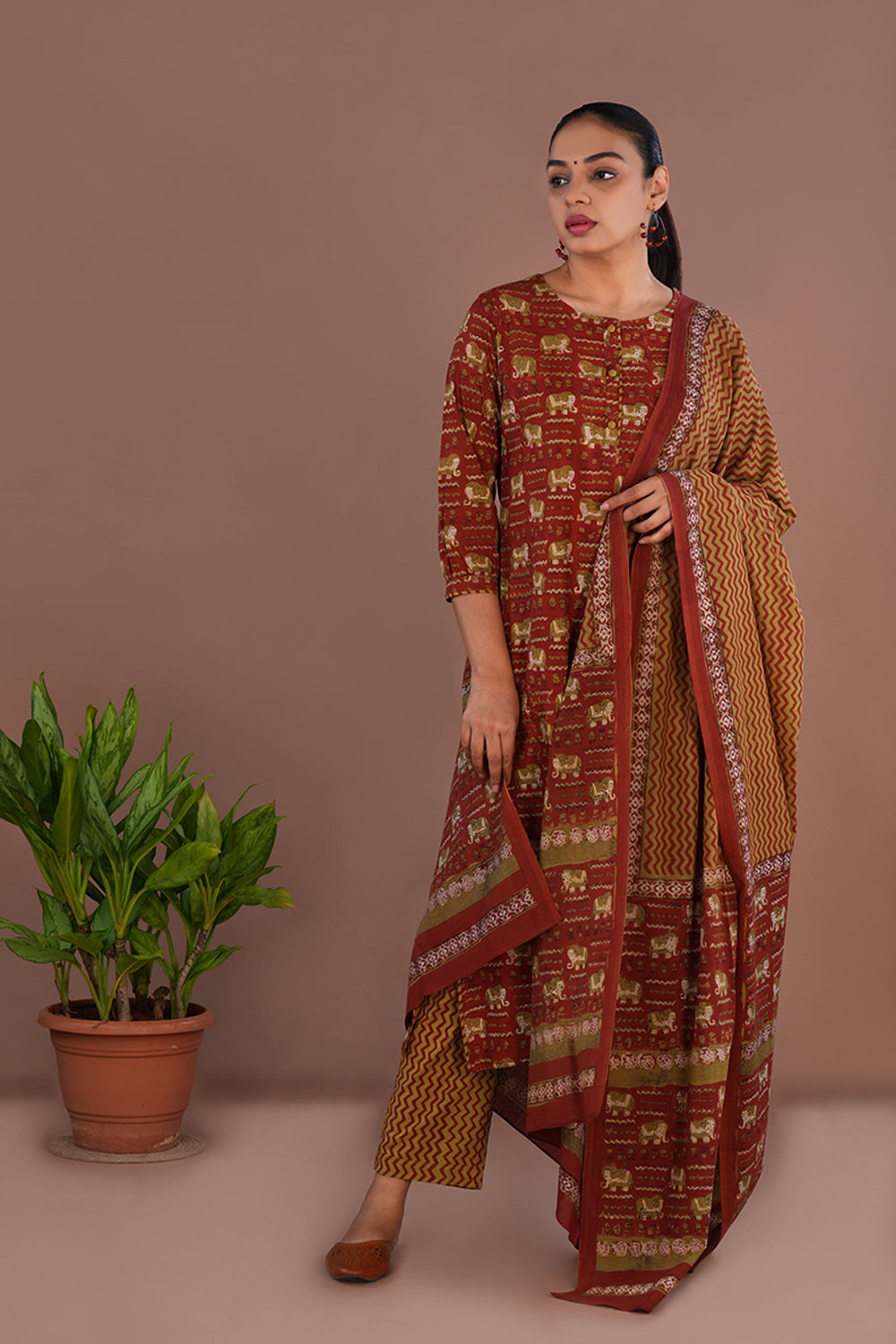 Brick Red Bagru Block Printed cotton Set