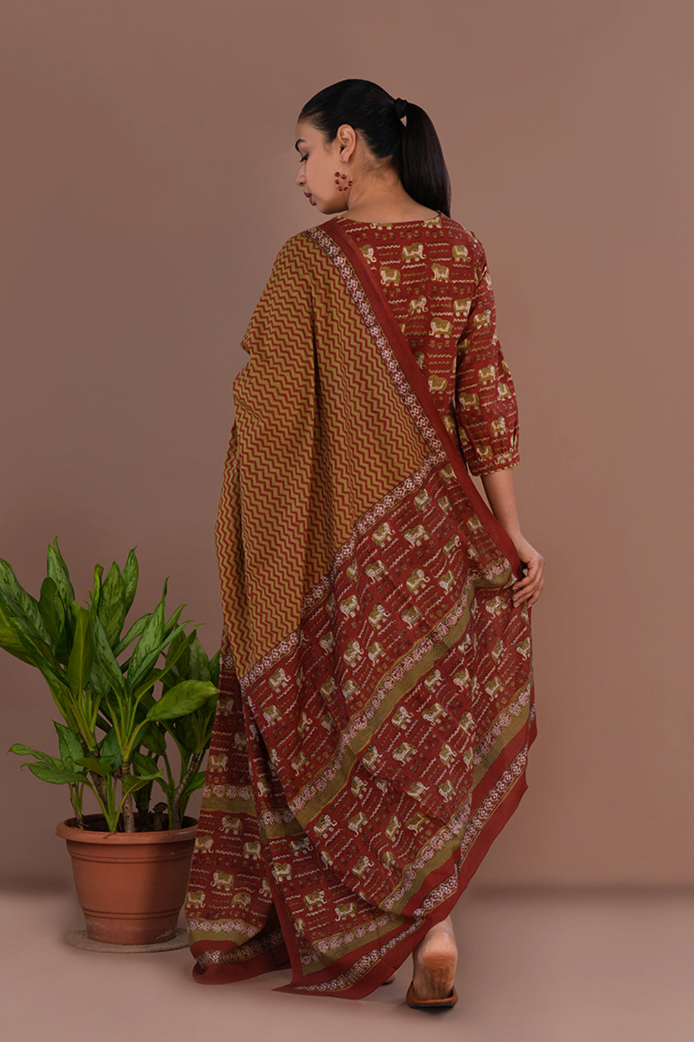 Image of Brick Red Bagru Block Printed cotton Set