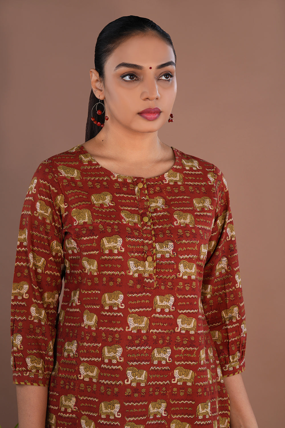 Image of Brick Red Bagru Block Printed cotton Set