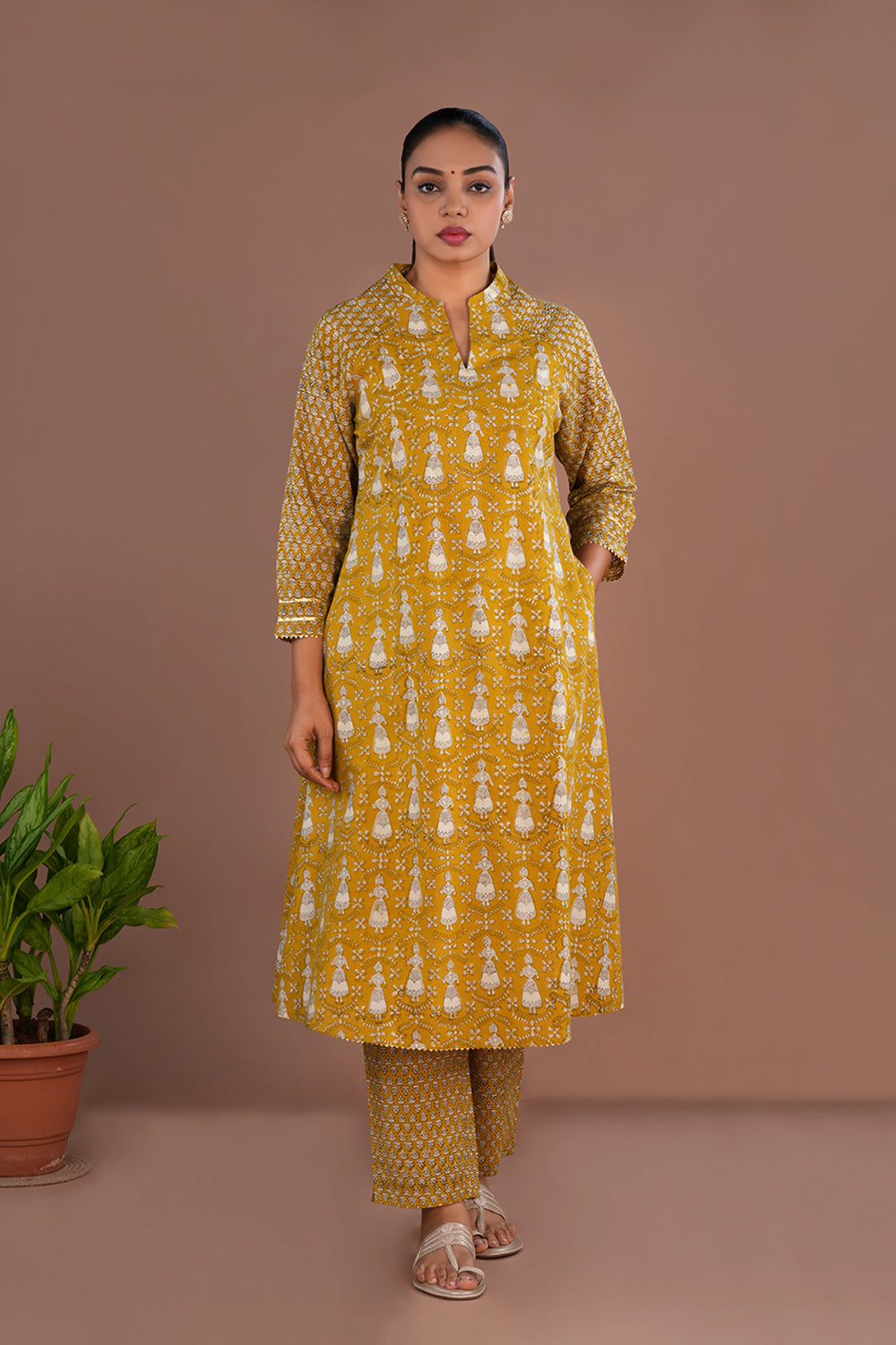 Mustard Yellow Bagru Block Printed Kurta Set