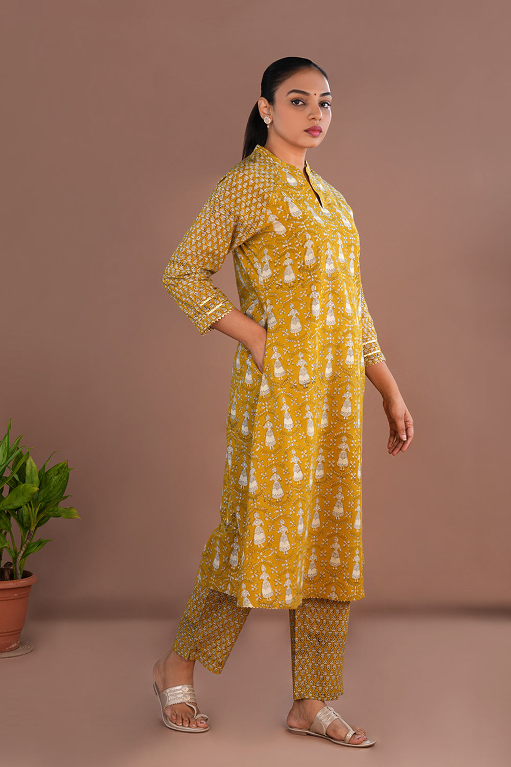 Image of Mustard Yellow Bagru Block Printed Kurta Set