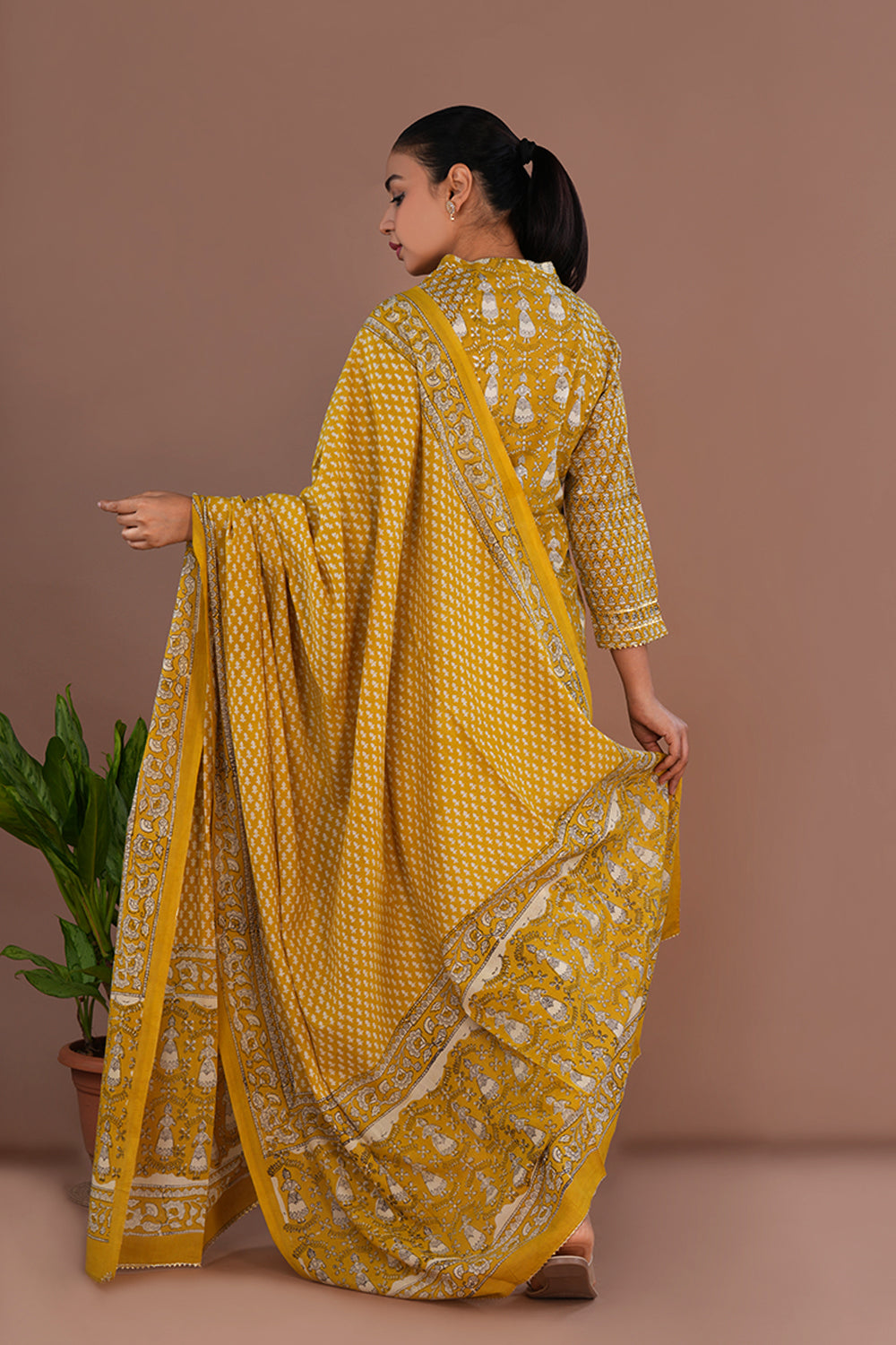 Image of Mustard Yellow Bagru Block Printed Kurta Set