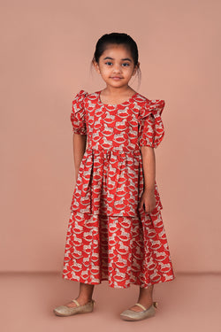 kalanjali cotton dresses Maroon Striped Kalamkari Cotton dress  Kalanjali