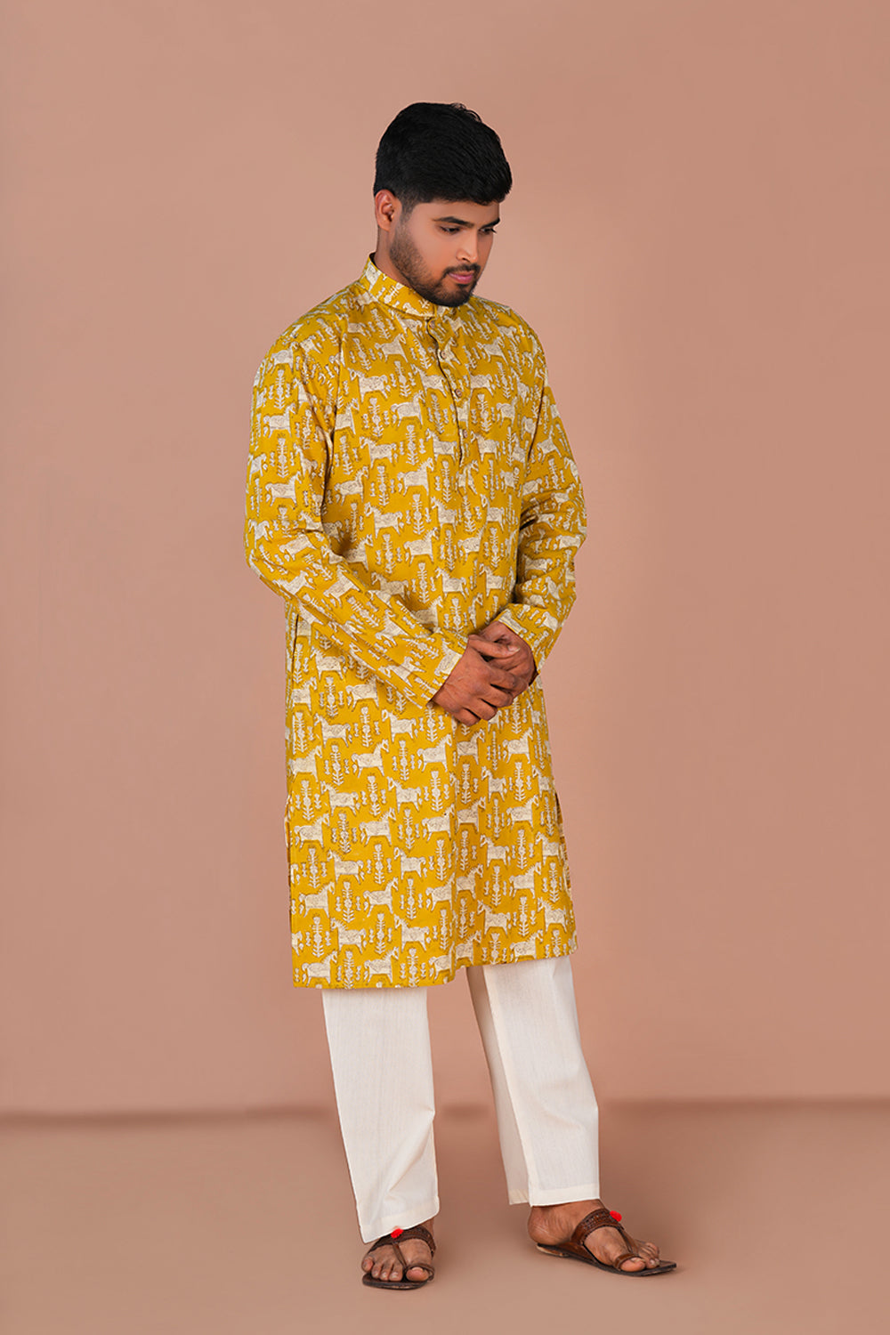 Image of Kondapalli Horse motif Bagru Mens Kurta