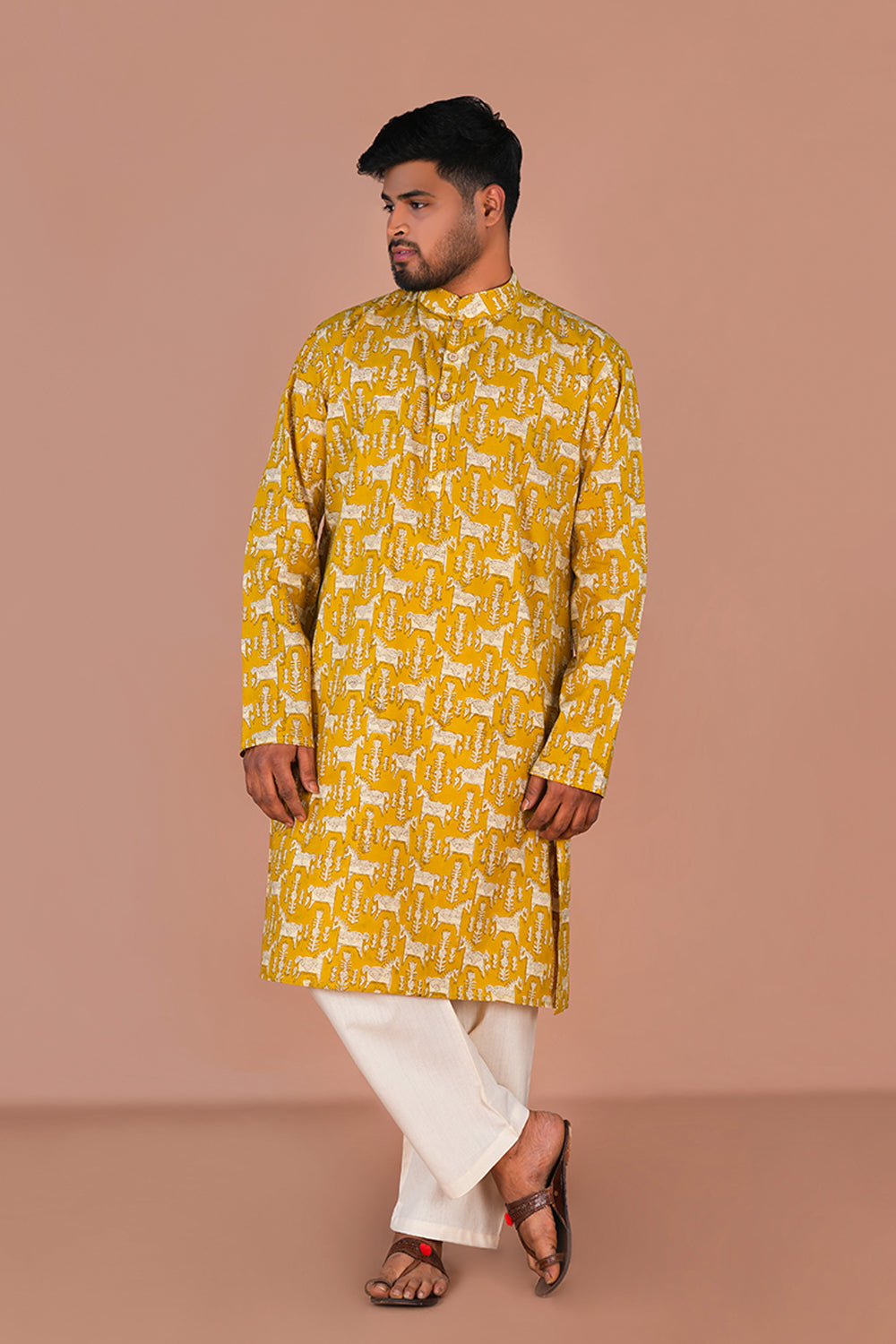 Image of Kondapalli Horse motif Bagru Mens Kurta