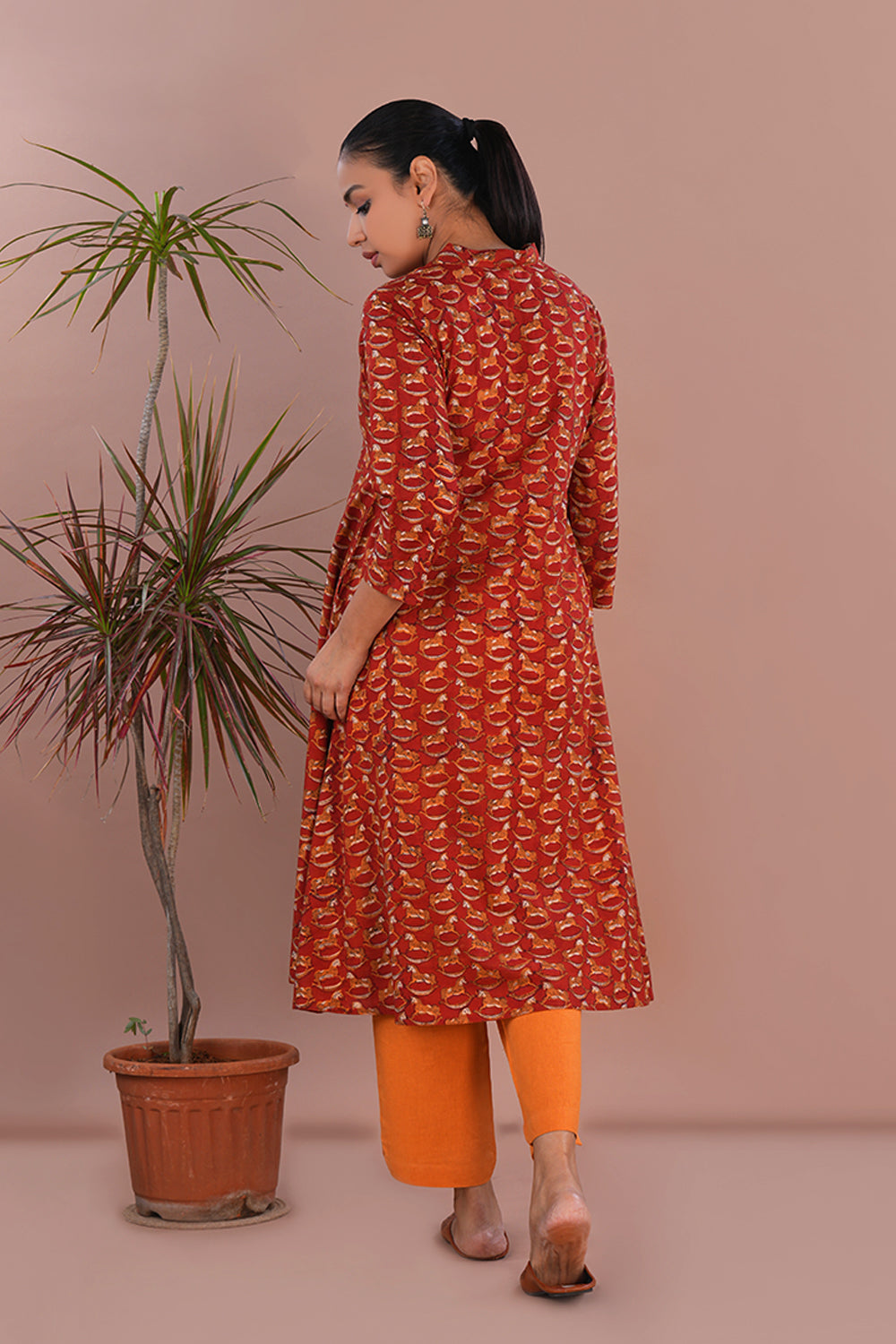 Image of Brick red Bagru Handblock printed Kurta