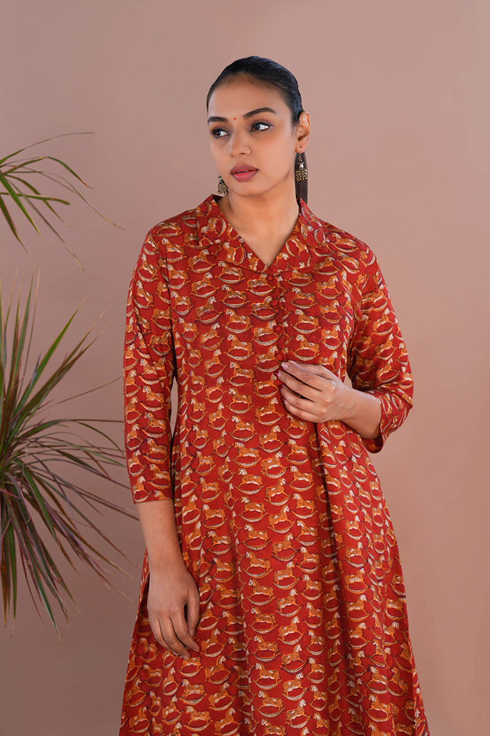 Image of Brick red Bagru Handblock printed Kurta