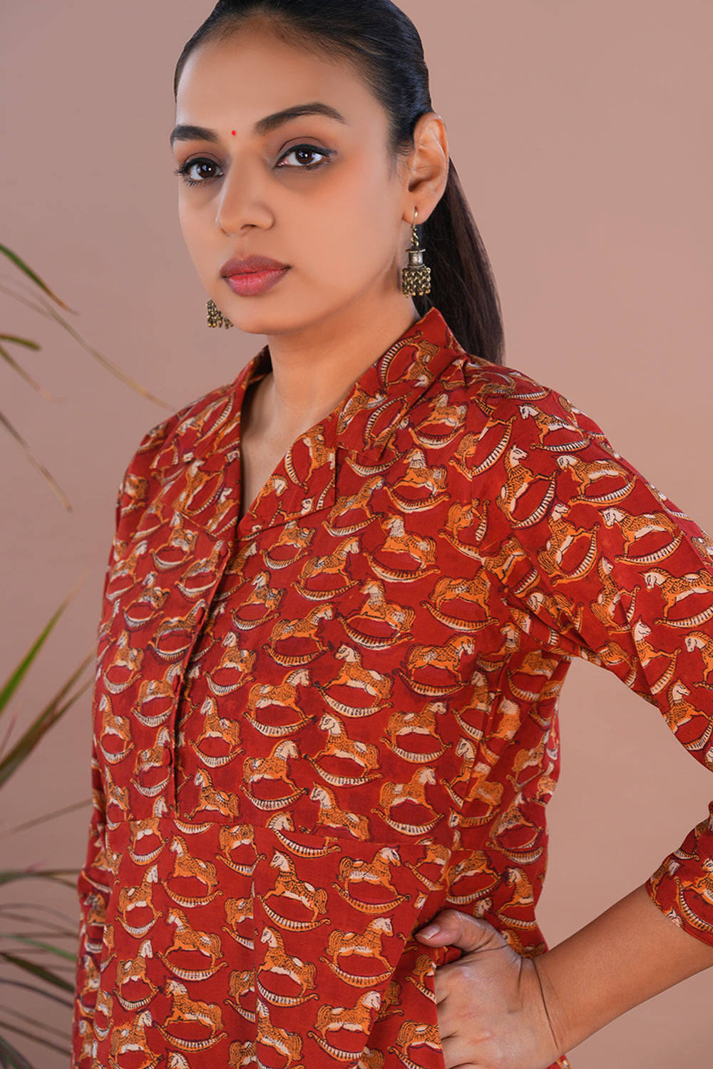 Image of Brick red Bagru Handblock printed Kurta