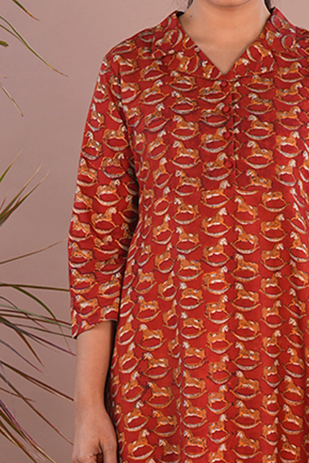 Image of Brick red Bagru Handblock printed Kurta