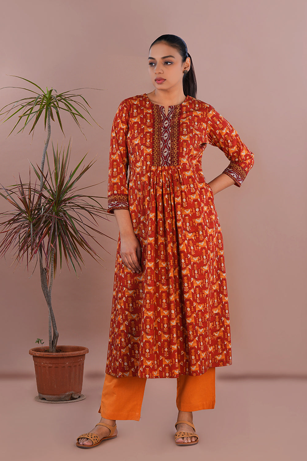Image of Brick Red Bagru Kurta