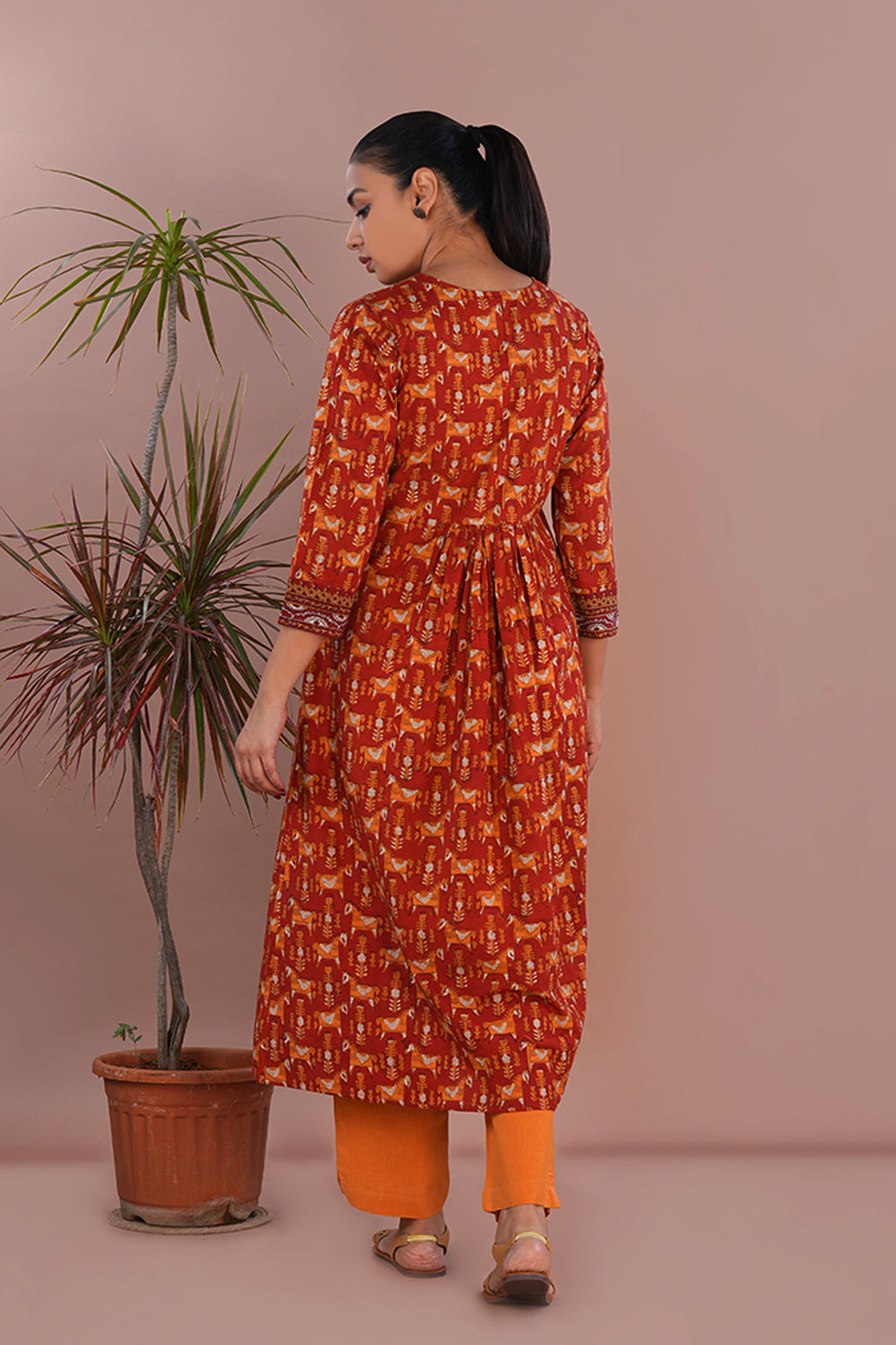 Image of Brick Red Bagru Kurta