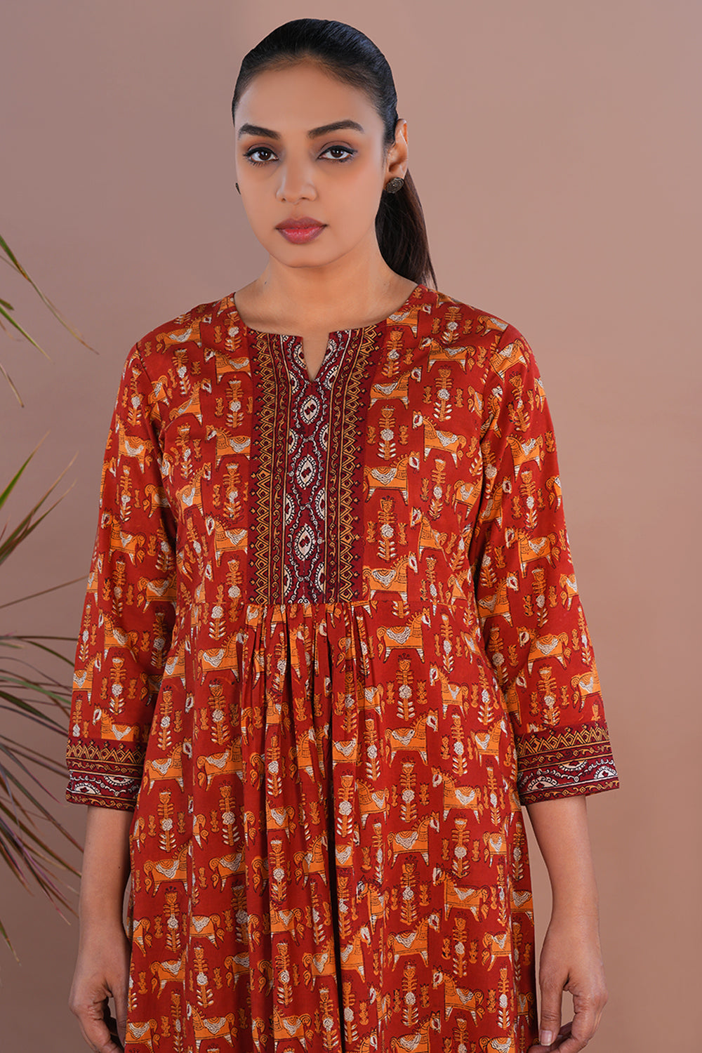 Image of Brick Red Bagru Kurta