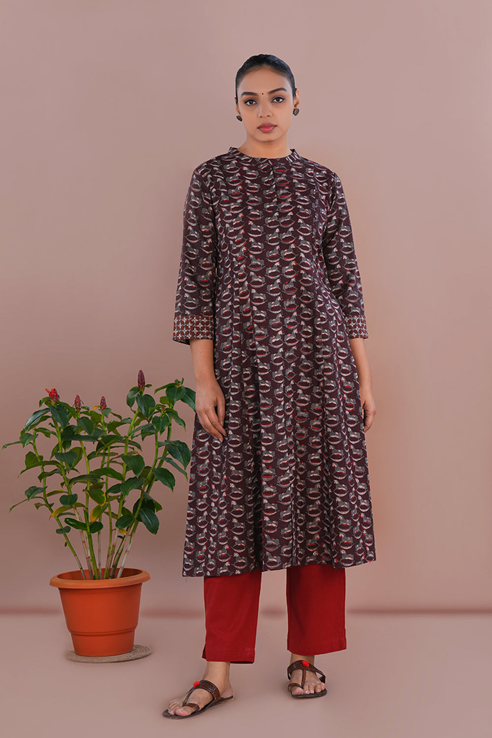 Image of Mahogany Brown Bagru Kurta