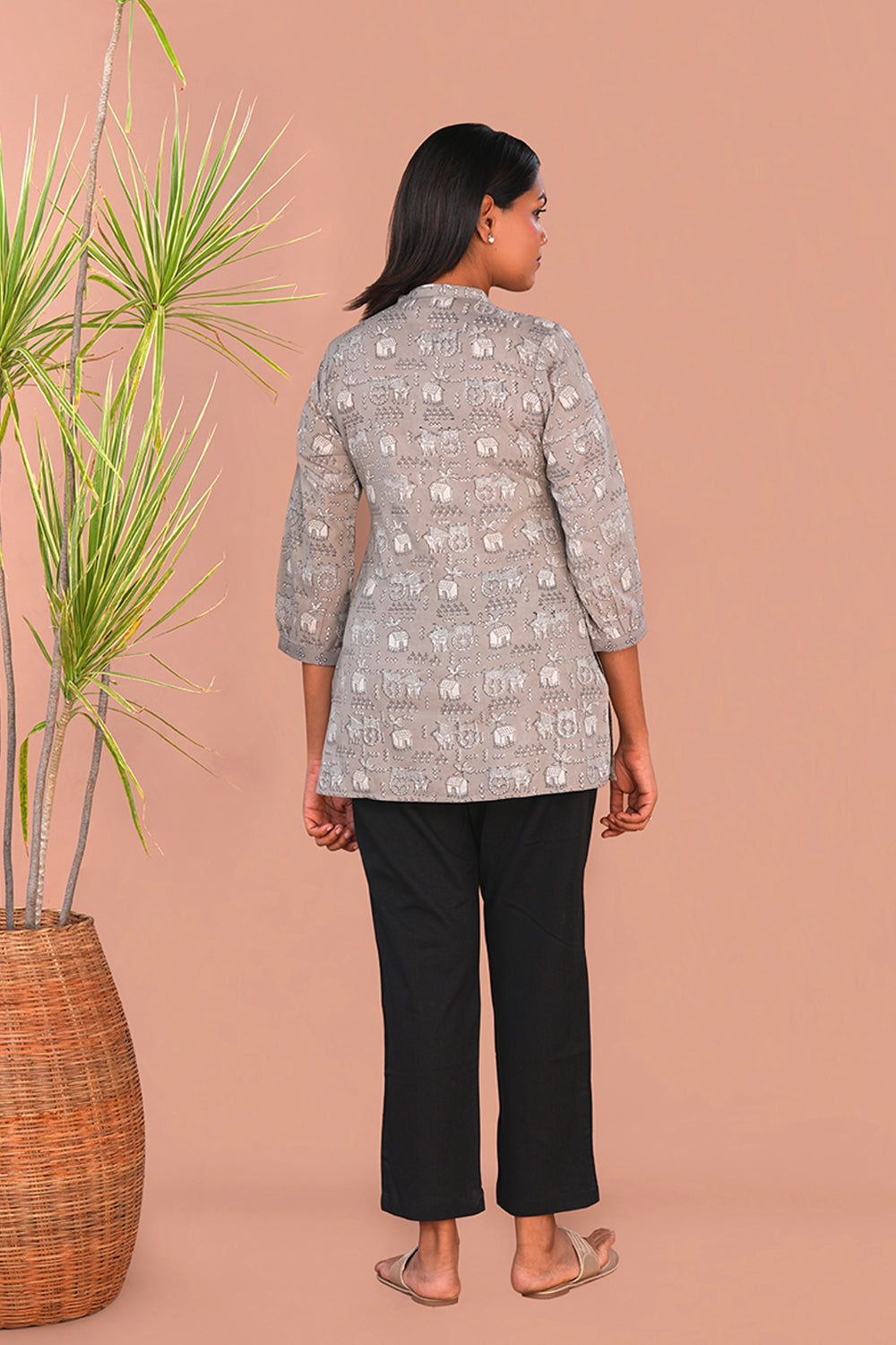 Image of Grey Bagru Handblock printed Short Kurta