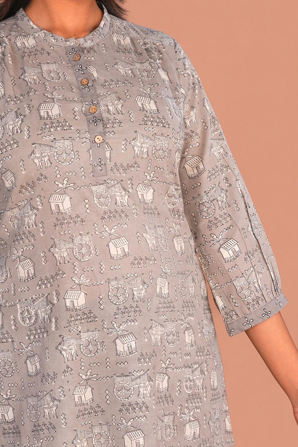 Image of Grey Bagru Handblock printed Short Kurta