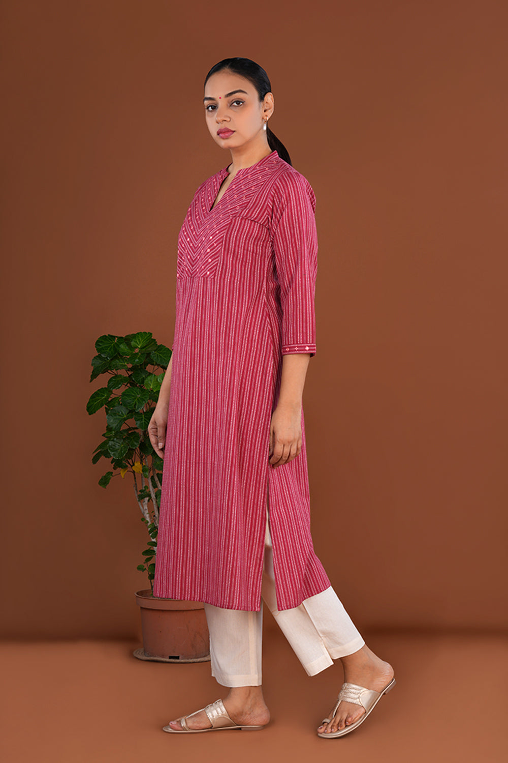 Image of Berry Pink embroidered  cotton Kurti
