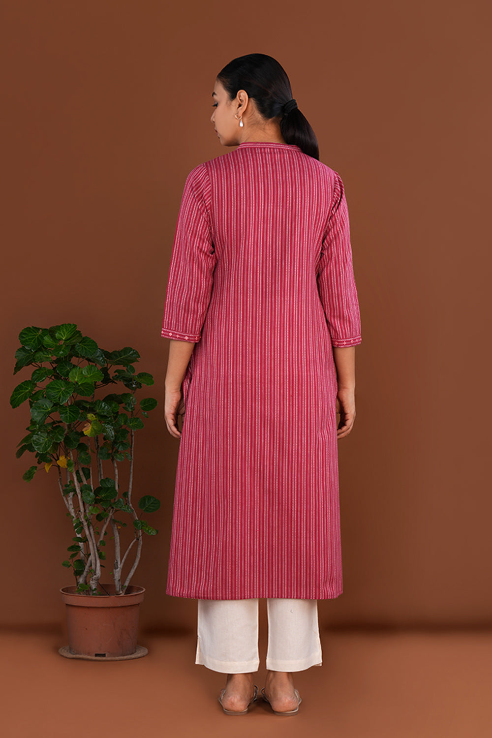 Berry Pink embroidered  cotton Kurti