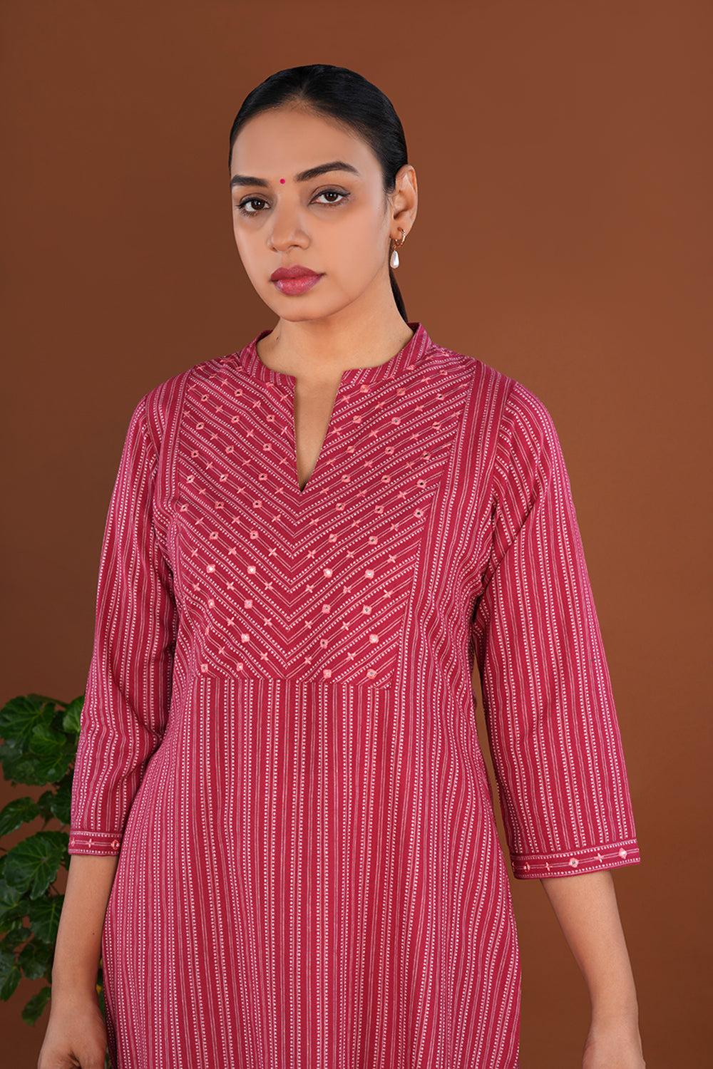 Image of Berry Pink embroidered  cotton Kurti