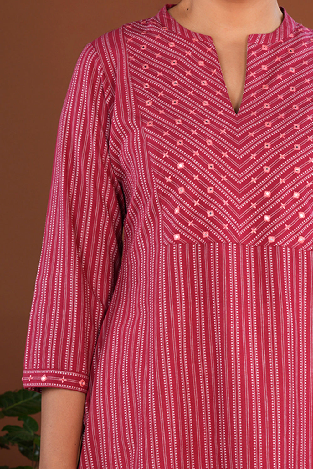 Image of Berry Pink embroidered  cotton Kurti