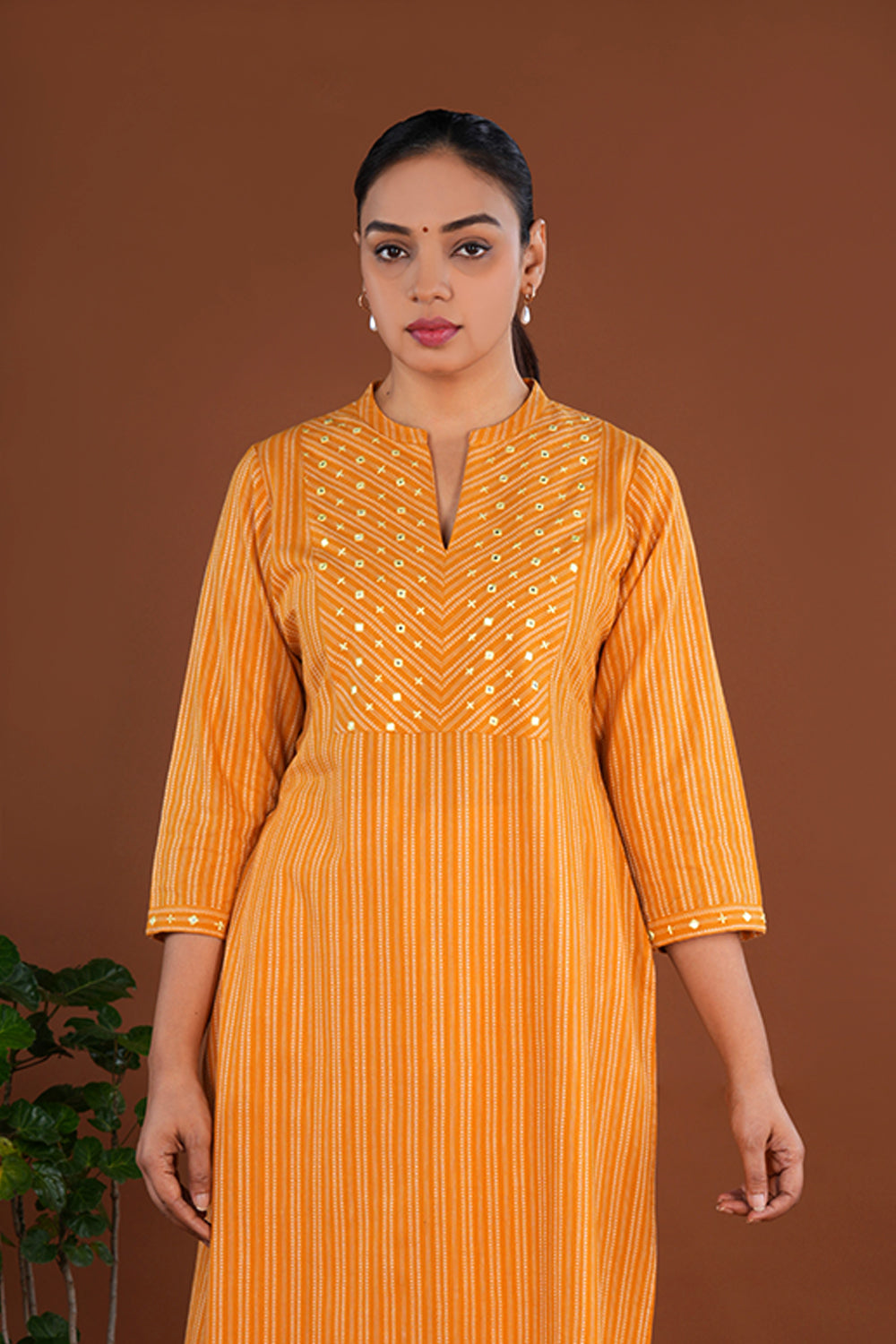 Powder Yellow embroidered cotton Kurti