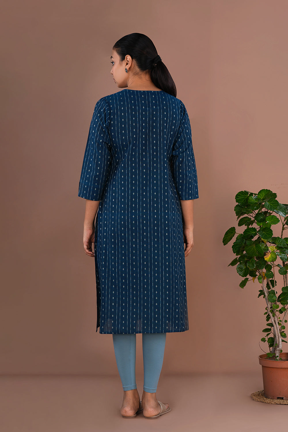 Deep Ocean Blue embroidered woven cotton Kurti
