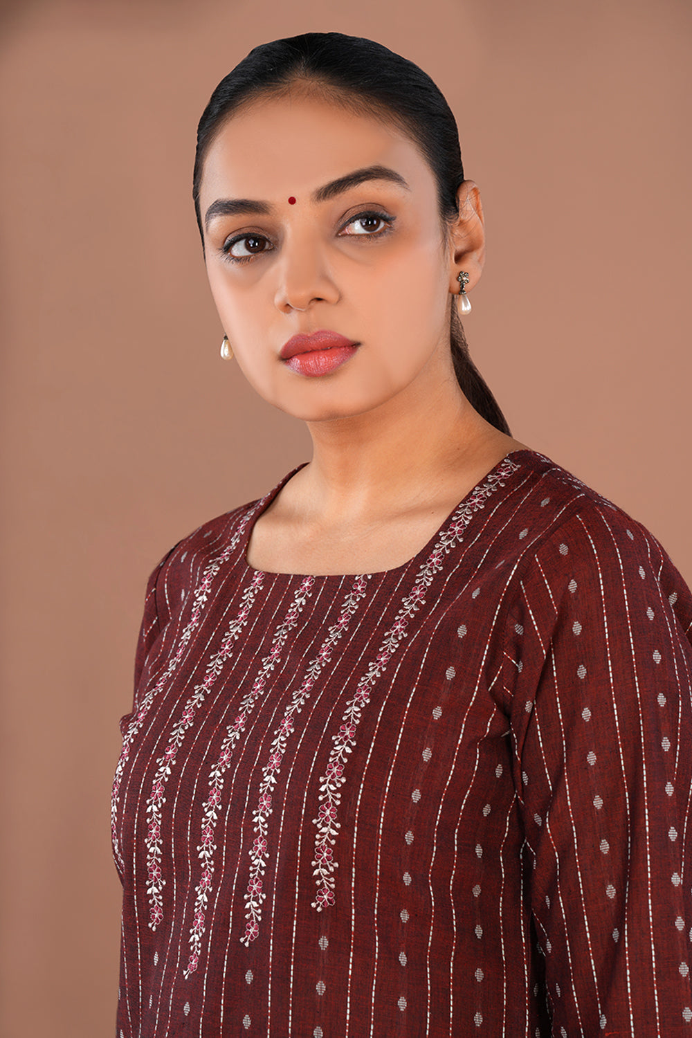Maroon embroidered cotton Kurti