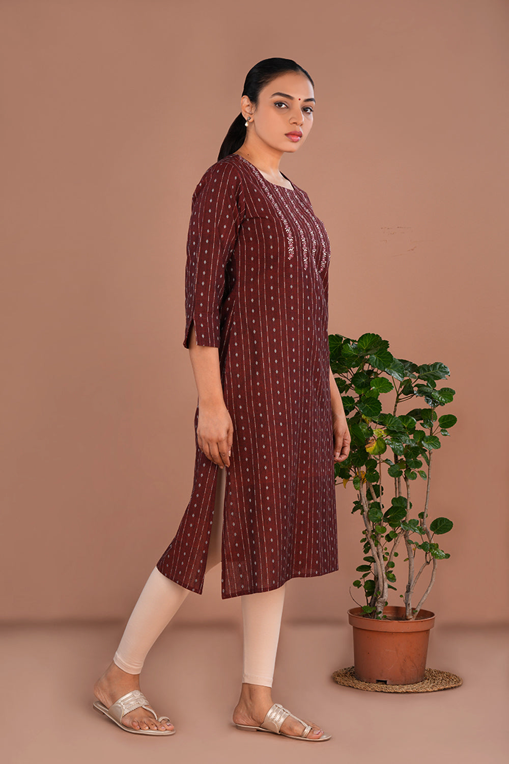 Maroon embroidered cotton Kurti