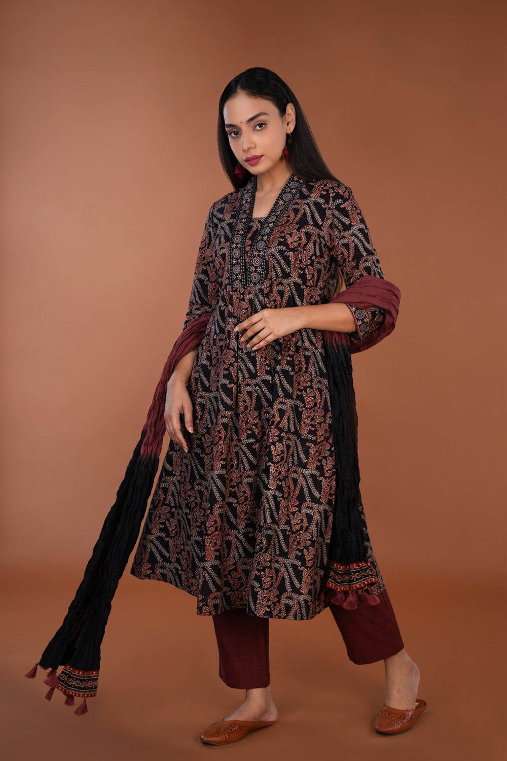 Image of Black Ajrak handblock printed Kurta set