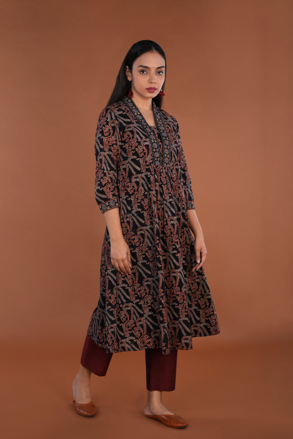 Image of Black Ajrak handblock printed Kurta set