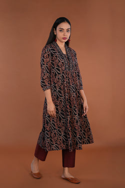 Image of Black Ajrak handblock printed Kurta set.