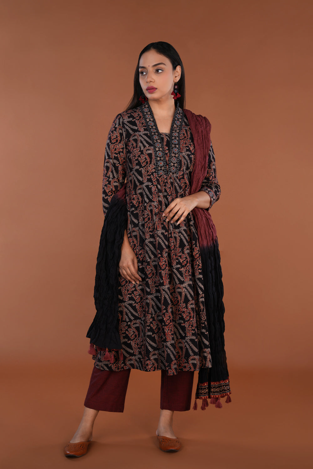 Image of Black Ajrak handblock printed Kurta set